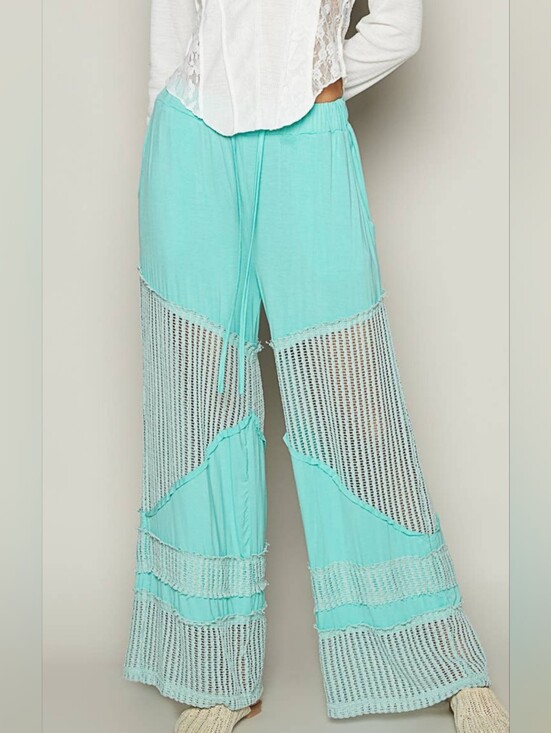 POL Pants - POL Mint Aqua Crochet Wide-Leg Pants